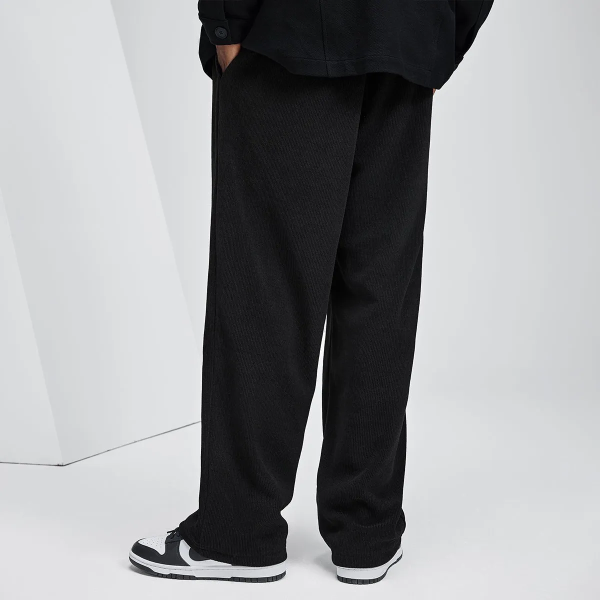 Baggy Fit Drape Black Corduroy Pants