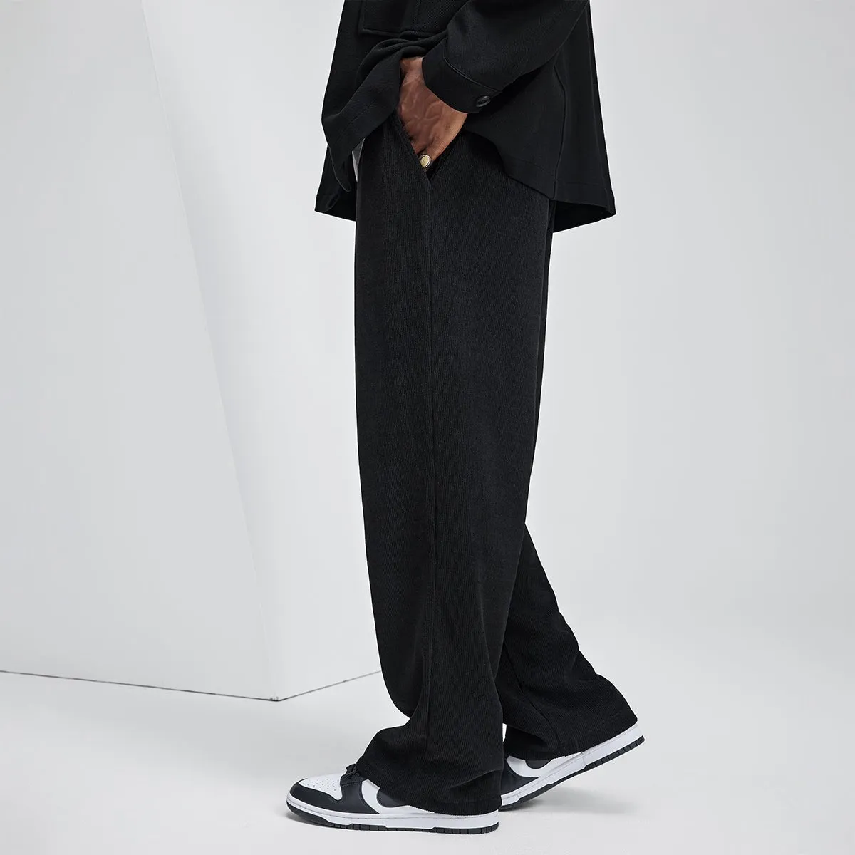 Baggy Fit Drape Black Corduroy Pants