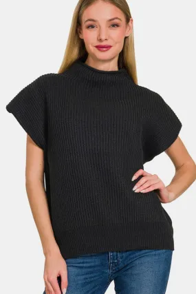 Black Short Sleeve Mock Neck Sweater