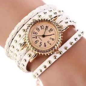 Bohemian Leather Wrap Bracelet Watch in White