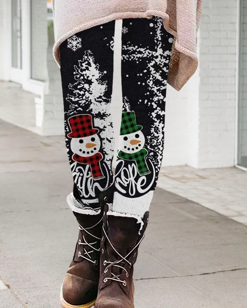 Christmas snowman print leggings