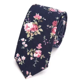 Classy Men Dark Blue Floral Skinny Cotton Tie