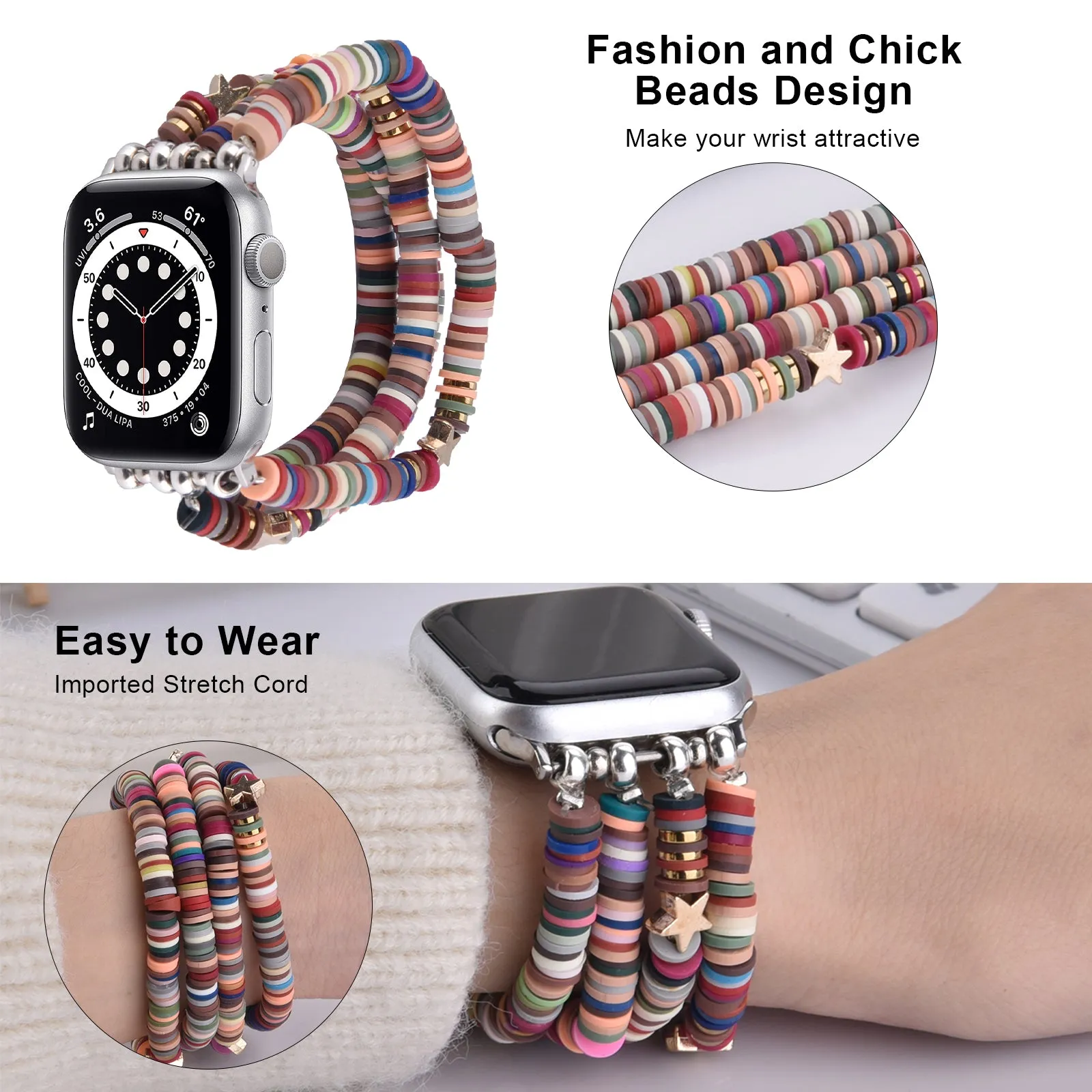 Cute Fashion Preppy Stack Handmade Elastic Band for Apple Watch