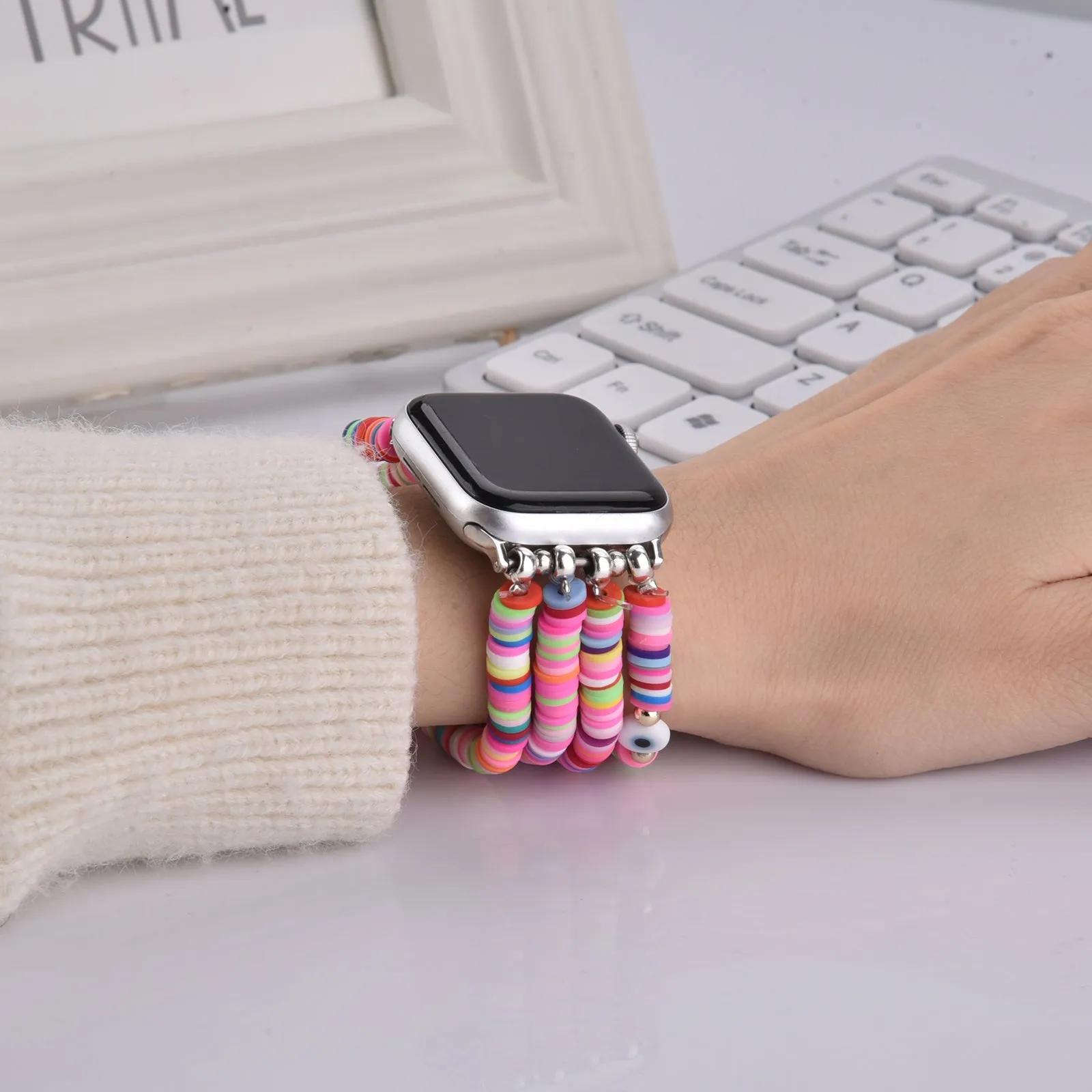 Cute Fashion Preppy Stack Handmade Elastic Band for Apple Watch