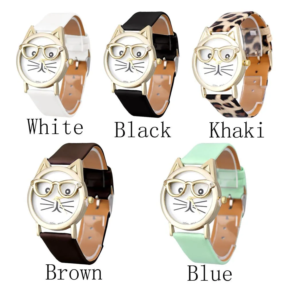 Cute Glasses Cat Women Quarts Watch