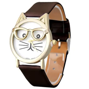 Cute Glasses Cat Women Quarts Watch