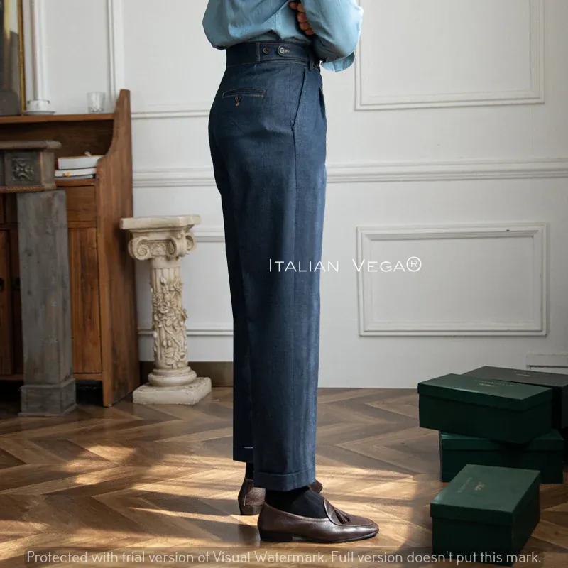 Dark Blue Denim Gurkha Trouser by Italian Vega®