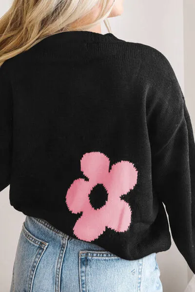 Erin Long Sleeve Sweater with Floral Pattern Color Contrast Design | 4 Colors