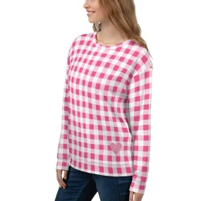 Everything Nice Pink Gingham Long-Sleeved Crewneck Sweatshirt | Pinup Couture Relaxed