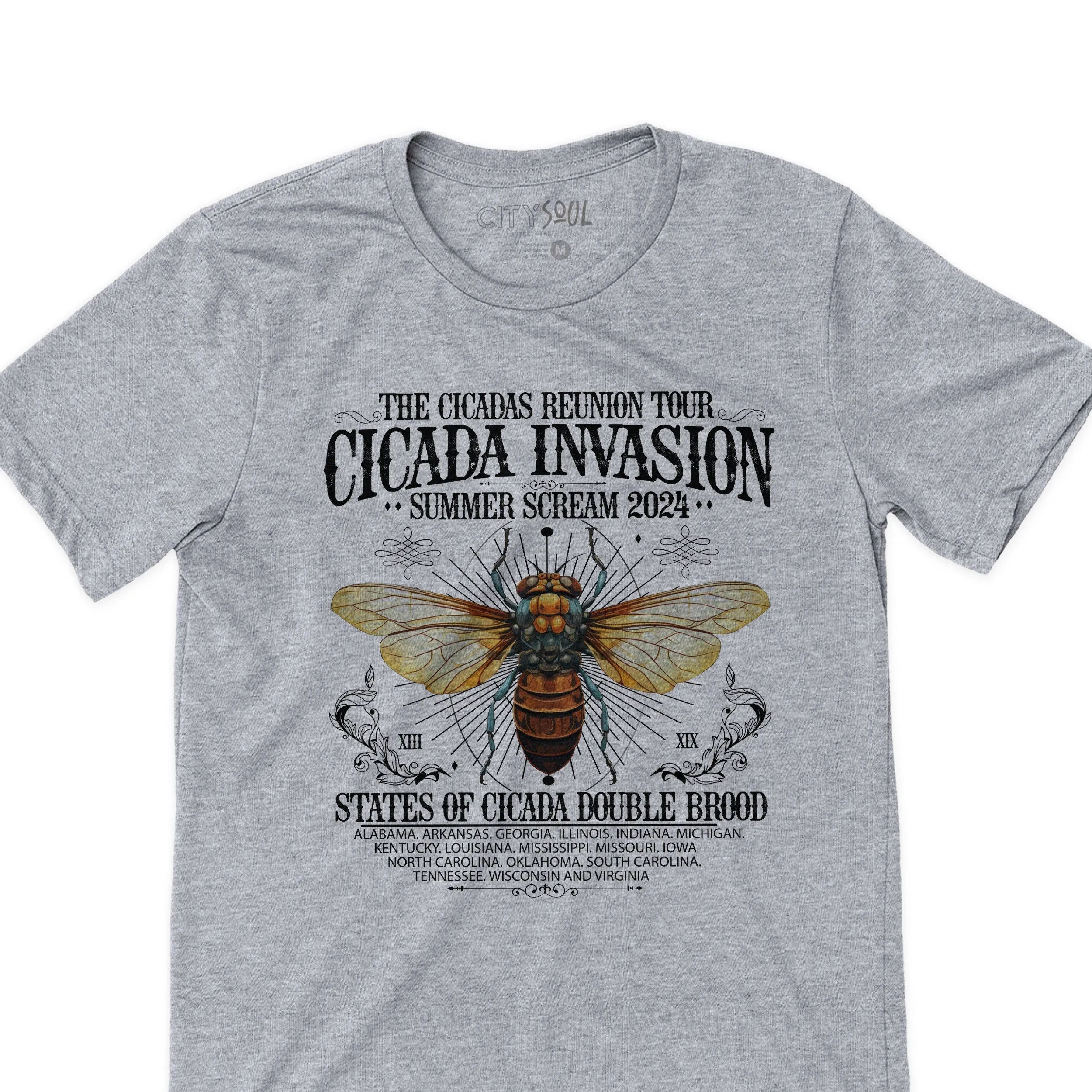 funny cicada concert tee 2024 reunion tour cicada t-shirts missouri illinois concert cicada t-shirt band style cicada t-shirts