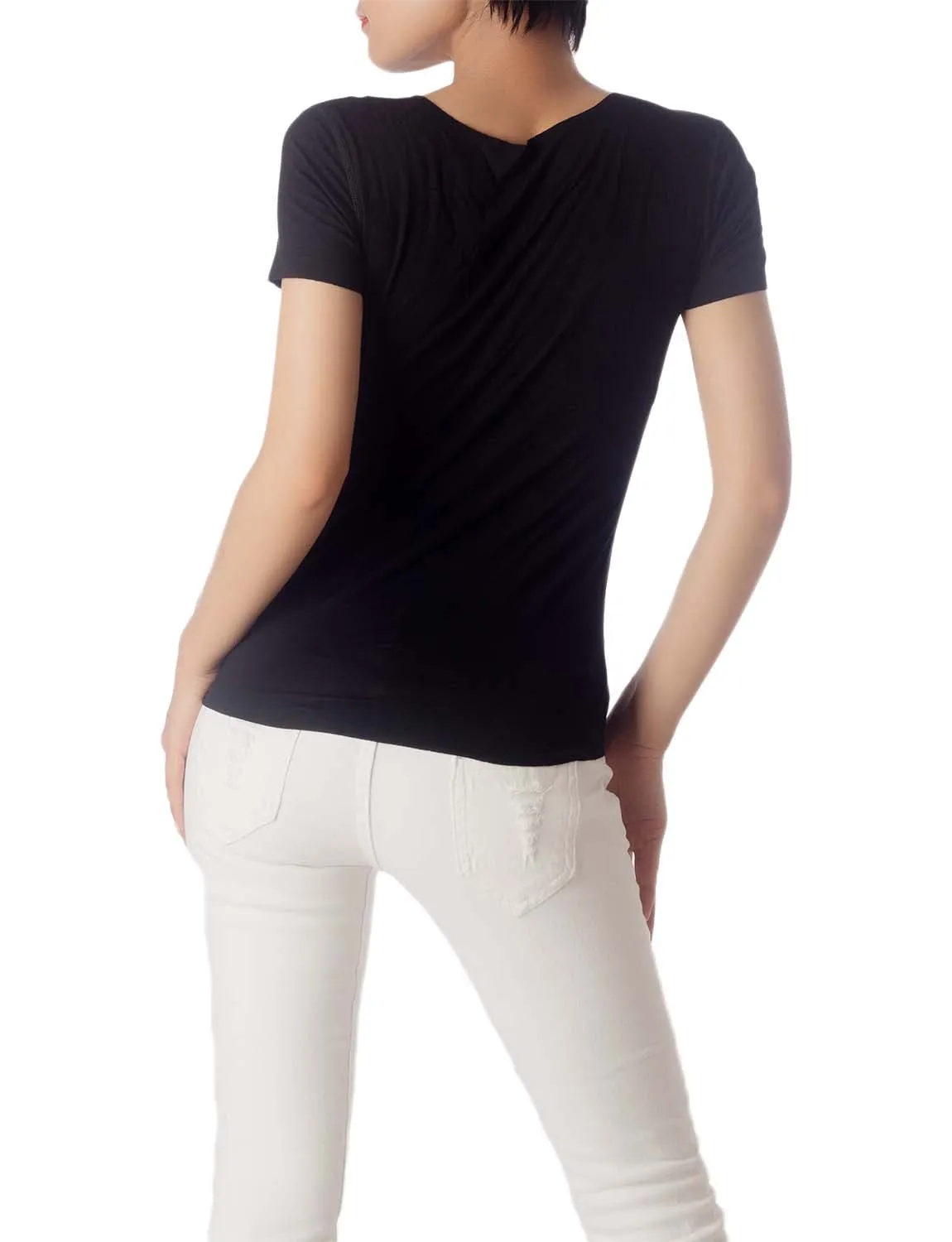 iB-iP Women's Lightweight Tshirts Stretchy Solid Color T-shirt Fashion Knit Tees