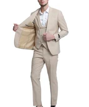 Khaki Sharkskin Suit with Double Breasted Vest