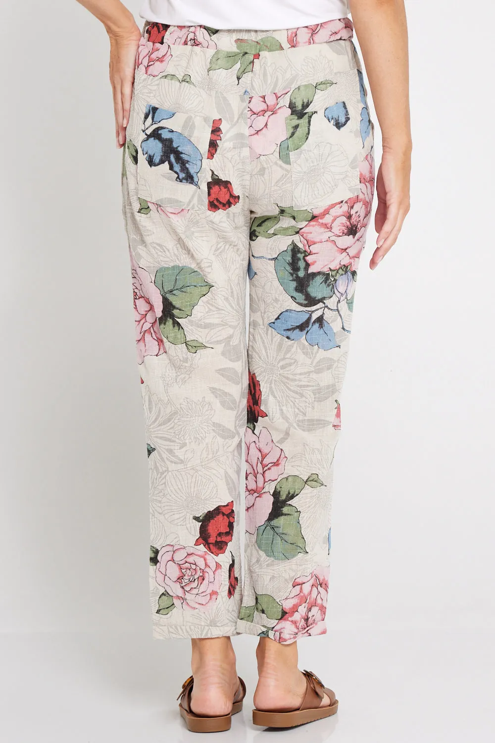 Kiana Linen Pants - Beige Floral