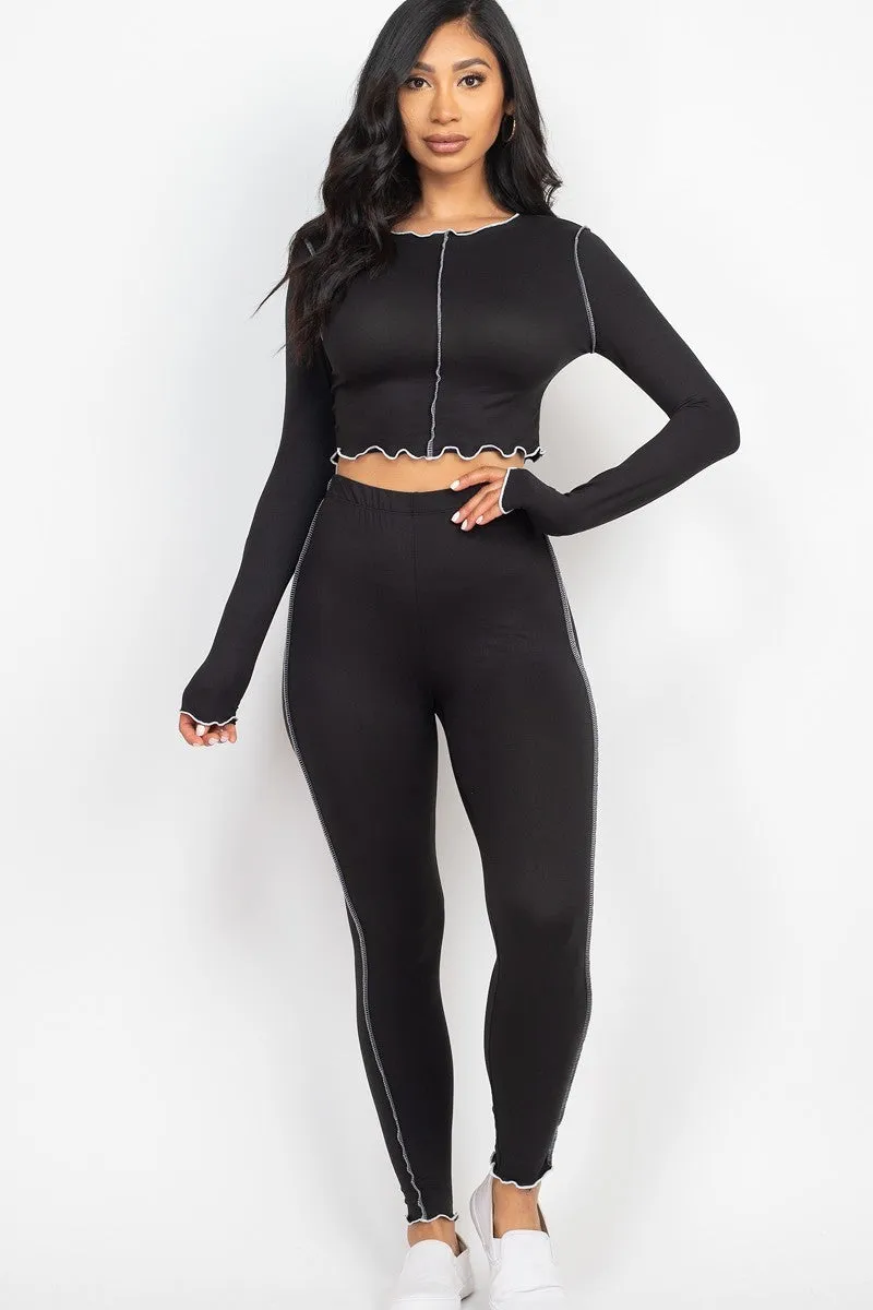 Lettuce Edge Crop Top & Leggings Set - Ships from The USA