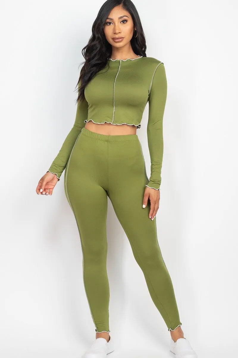 Lettuce Edge Crop Top & Leggings Set - Ships from The USA