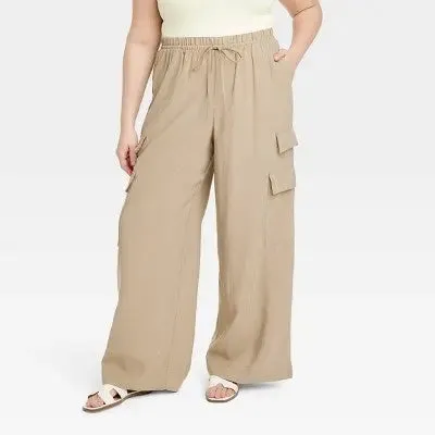 New - A New Day Women's High Rise Wide Leg Classic Fit Full Cargo Pants Midweight