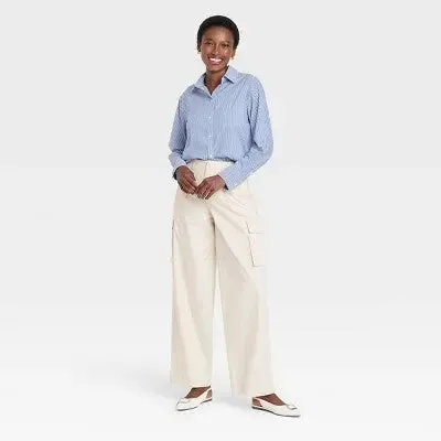 New - A New Day Women's High Rise Wide Leg Classic Fit Full Cargo Pants Midweight