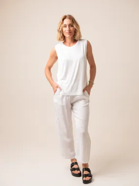 Transit Par Such Linen Pant with Viscose Detail in White