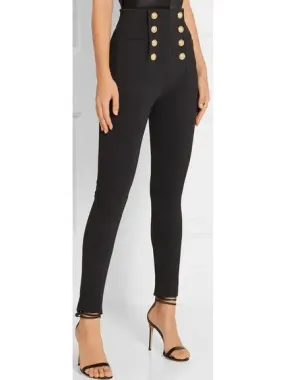 Women’s Black Button-Embellished Skinny Pants